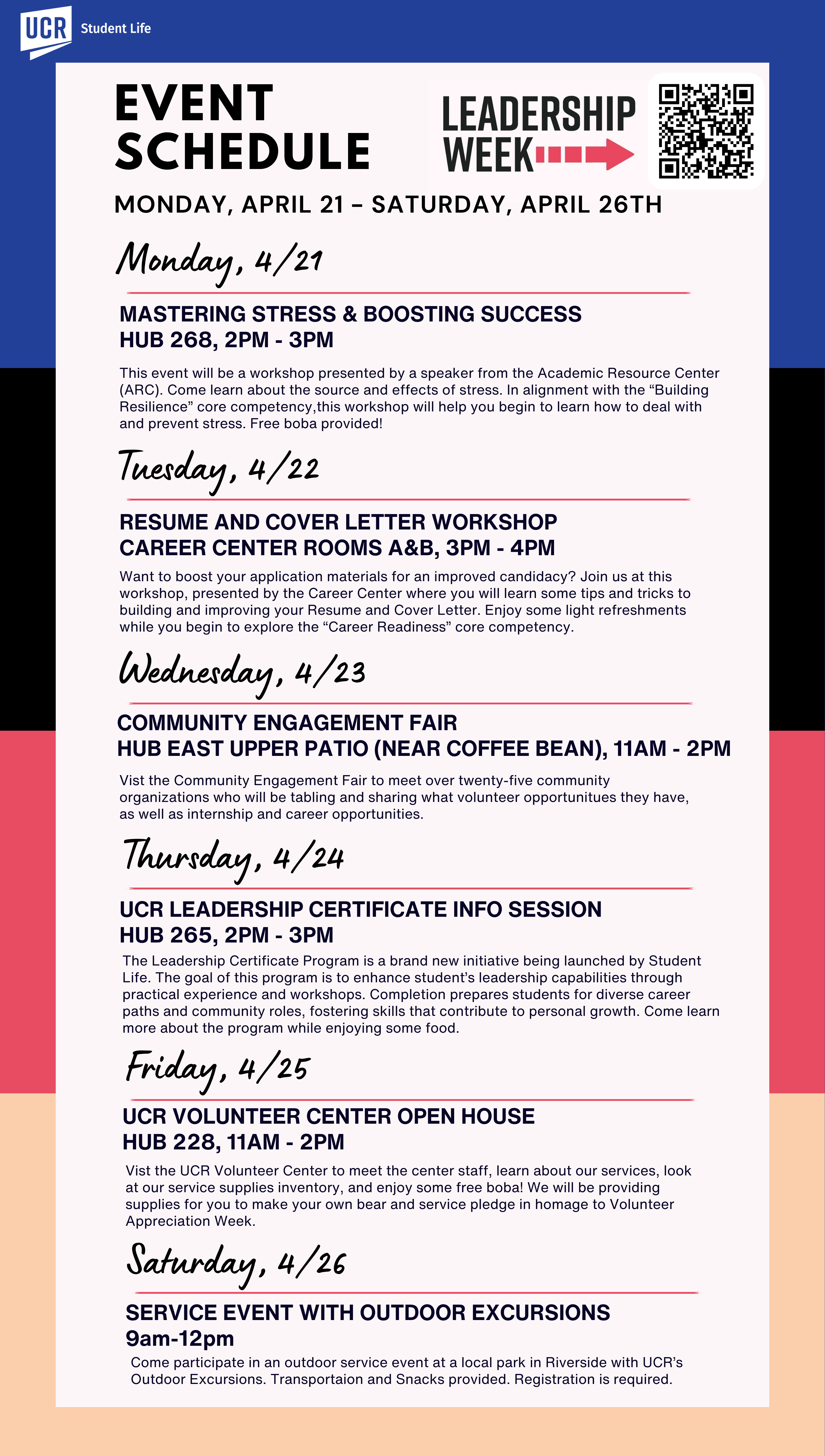 day by day schedule of leadership week