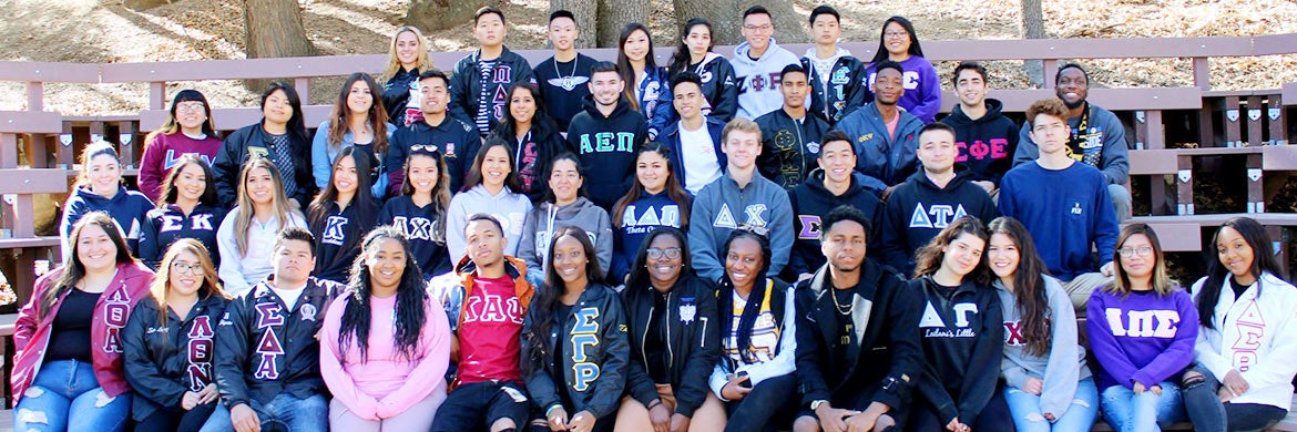 Fraternity and sorority members pose together during a Student Life-sponsored leadership retreat.
