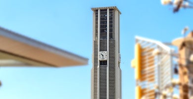 The 161-foot-tall Bell Tower features a 48-foot bell carillon that is played most Mondays at noon during the school year.