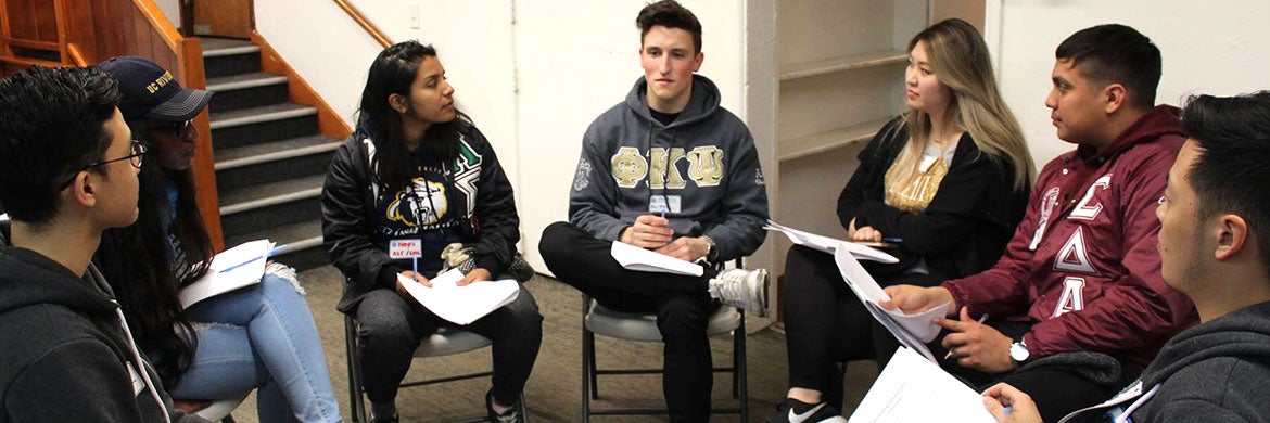 Members of UCR fraternities and sororities participate in a Leadership Retreat activity. 